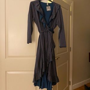 Blue and purple wrap around peasant dress, XXL